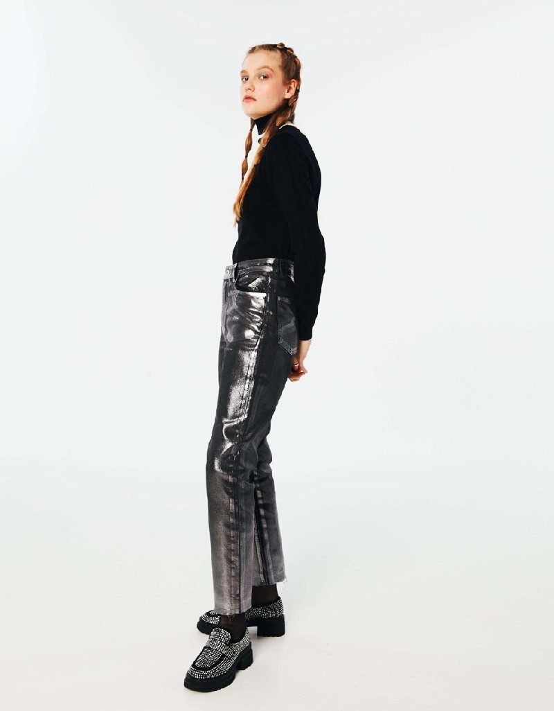 Anthracite Shiny Textured Trousers