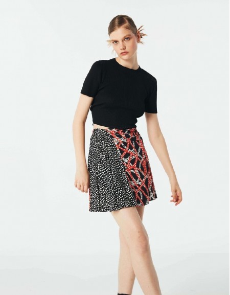 Black Mixed Pattern Mini Skirt
