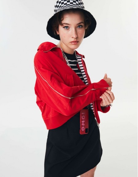 Red Zipper Accessory Bomber Jacket