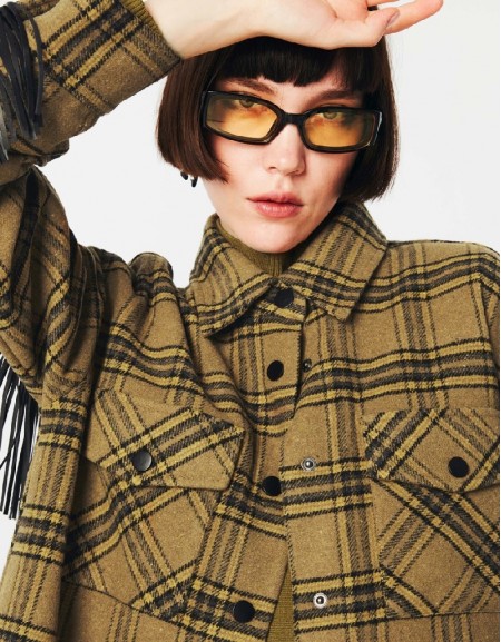 Natural Plaid Pattern Jacket With Fringes