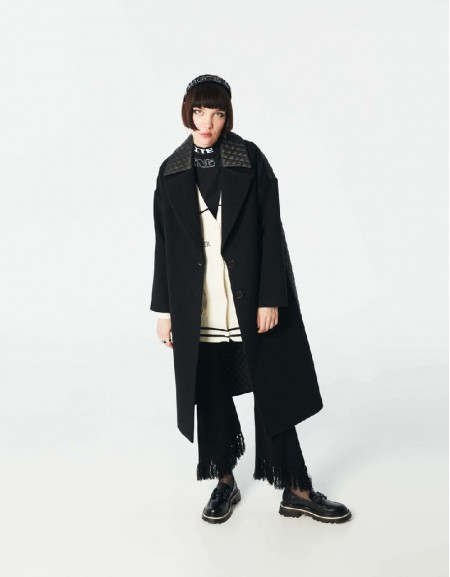 Black Quilted Mix Long Coat