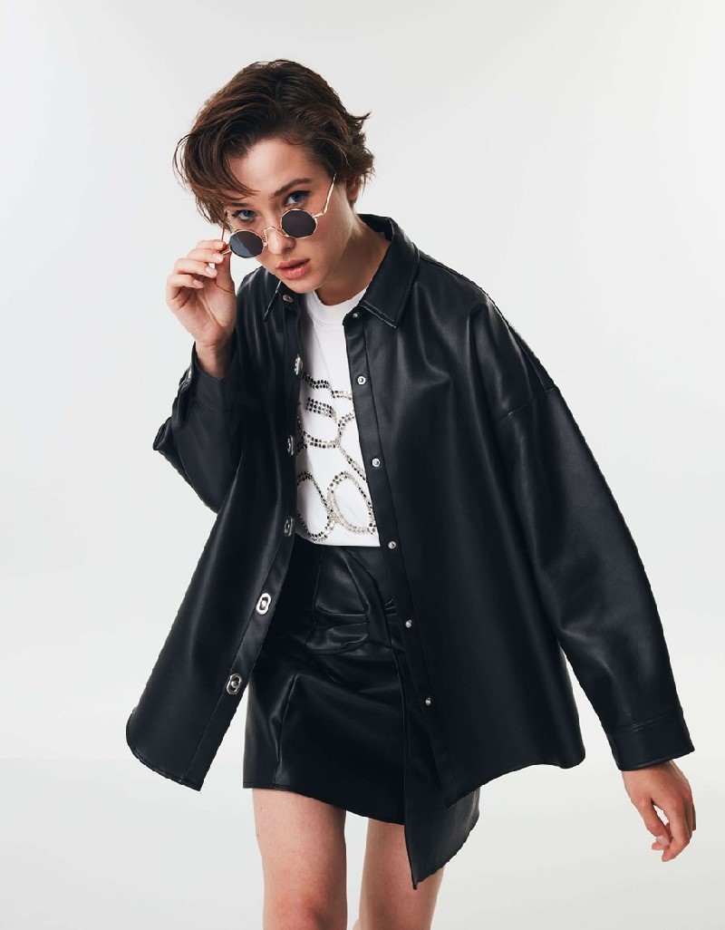 Black Leather Look Shirt