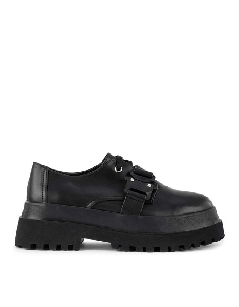 Black Buckled High-Sole Shoes