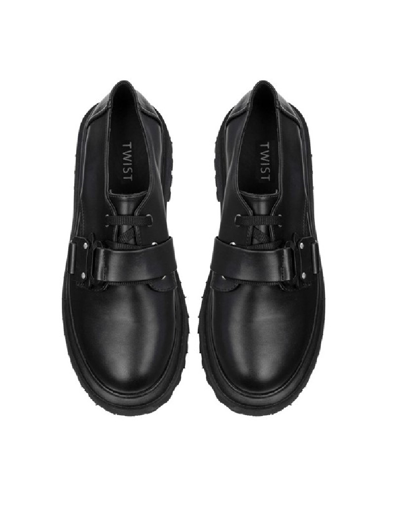Black Buckled High-Sole Shoes