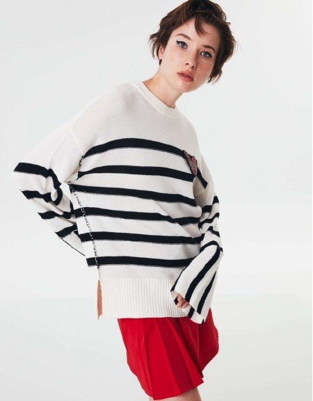 White Striped Oversized Sweater