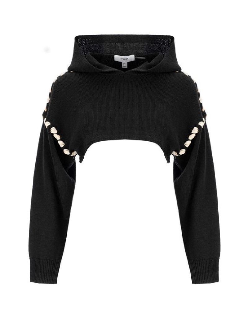 Black Knit Detailed Crop Sweater