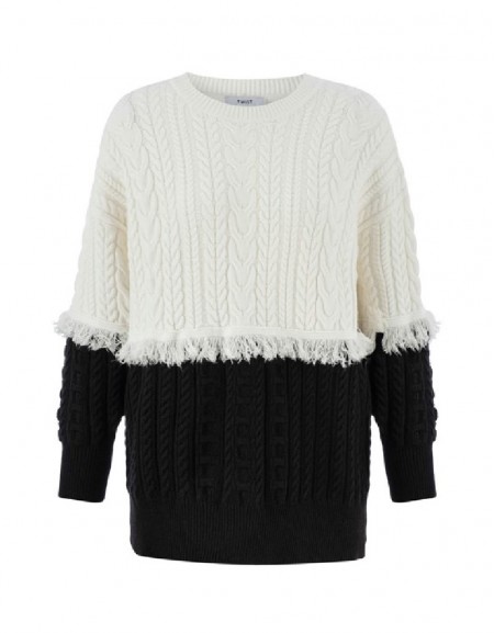 White Colorblock Sweater
