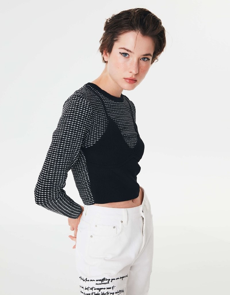 Black Double-Look Crop Sweater