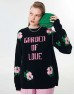 Black Floral Pattern Jacquard Sweater