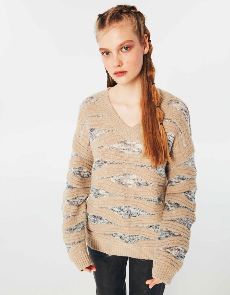 Beige Knit Striped Sweater