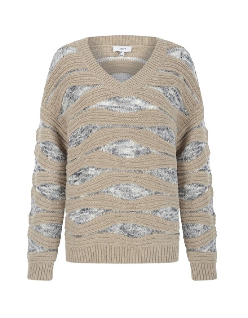 Beige Knit Striped Sweater