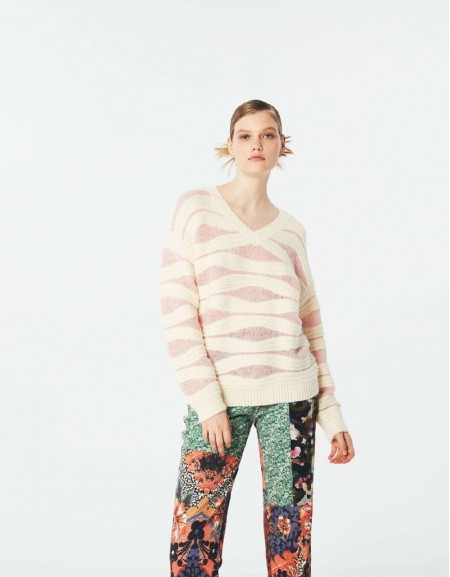 Cream Knit Striped Sweater