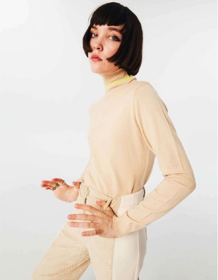 Camel Basic Sweater With Contrast Detail