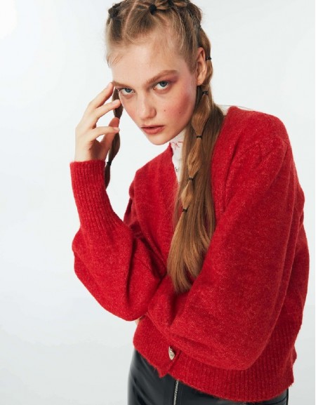 Red Button Accessory Cardigan