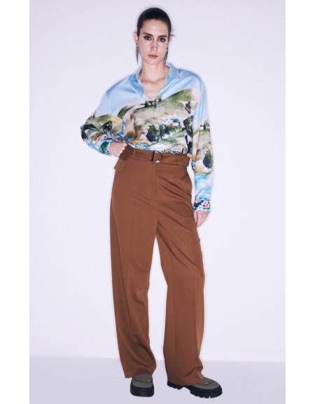 Belted Wide Leg Fit Trousers